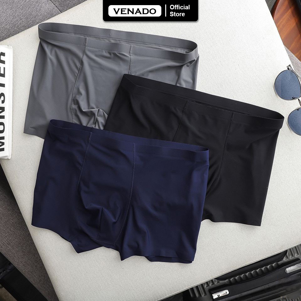 Combo 4 Quần sịp đùi nam boxer su đúc lụa băng co giãn mềm mịn không đường may Venado