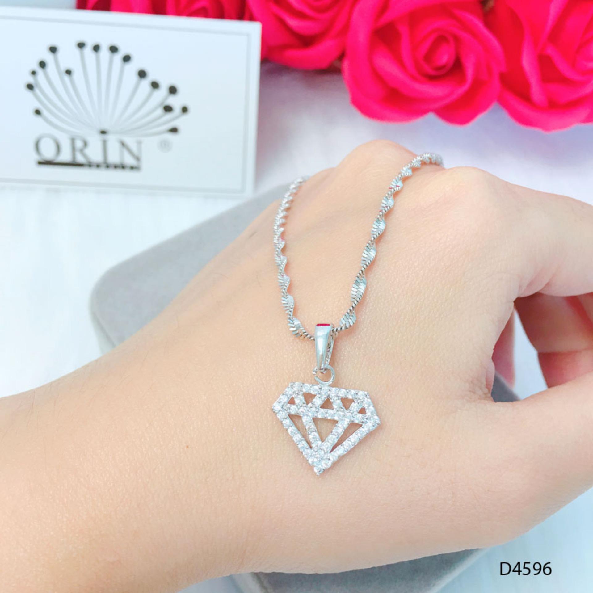 Dây chuyền bạc, dây xoắn mặt hình kim cương thiết kế cao cấp Orin D4596 - Long Tien