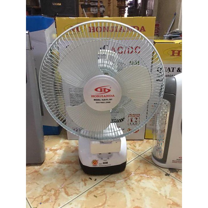 Quạt sạc tích điện honjianda1/2 bình fl 301, có đèn led và cổng sạc usb