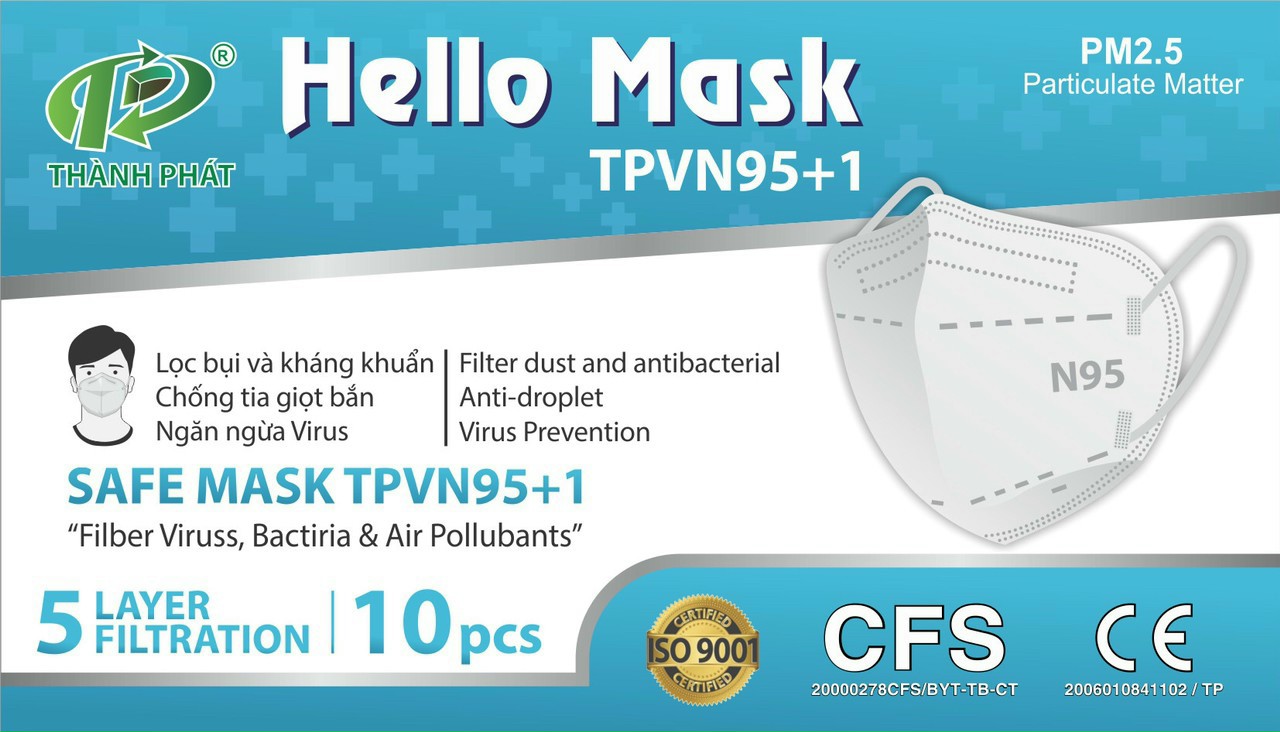 Khẩu trang hellomask n95 siêu lõi lọc hộp tiệt trùng 10 cái