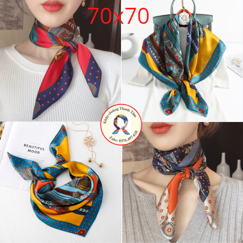 Khăn Lụa Vuông 70x70- Khăn Turban Badanda Nữ Công Sở Quàng Cổ Buộc Tóc Làm Áo Yếm Lụa Cao Cấp- Họa tiết yên n gựa