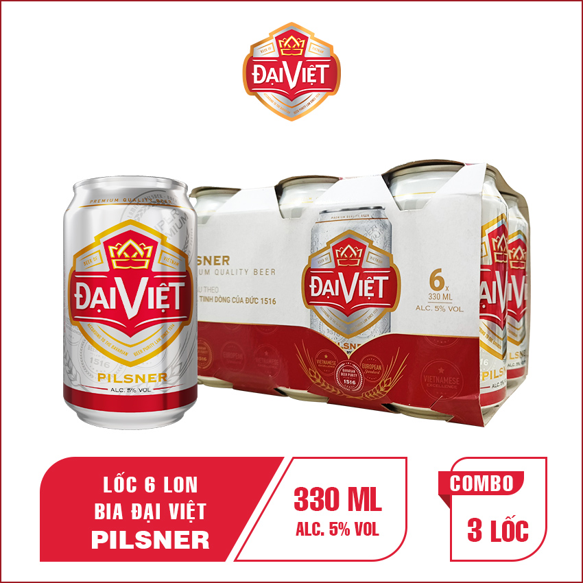 [Combo 18 lon 330ml] Bia Đại Việt Pilsner, bia vàng, bia lon, sản xuất theo luật bia tinh dòng của bia Đức, không hóa chất, Bia Việt đậm vị đúng gu