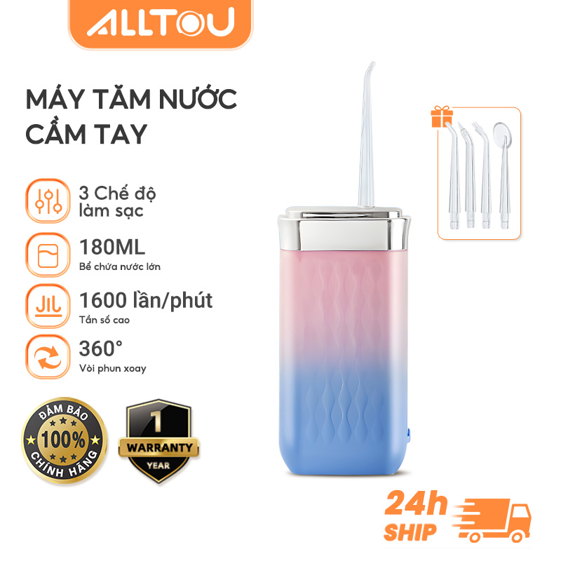 ALLTOU Máy Tăm Nước Cầm Tay，Dung tích bình chứa nước 180ml，Máy Tăm Nước Cầm Tay Vệ Sinh Răng，Tăm nước du lịch cầm tay，3 chế độ làm sạch，kèm 4 đầu tăm thay thế，Máy tăm nước Oral Irrigator,Máy Tăm Nước Cầm Tay Công Nghệ，chăm sóc sức khoẻ răng miệng