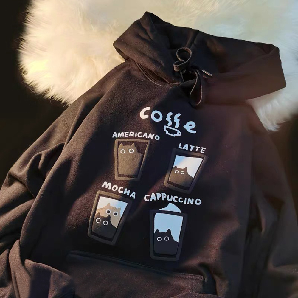 Áo hoodie unisex - áo hoodie nỉ bông nam nữ in hình coffe mèo cute