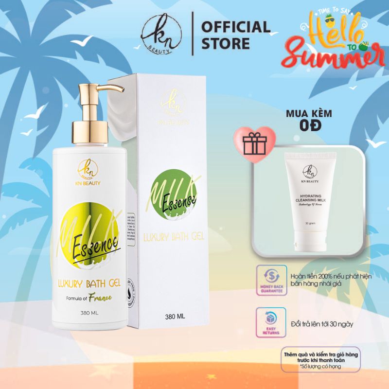 Sữa tắm tinh chất Sữa & Dầu Ô liu KN Beauty – Luxury Bath Gel MILK essence 380ml tặng sữa rửa mặt 30g