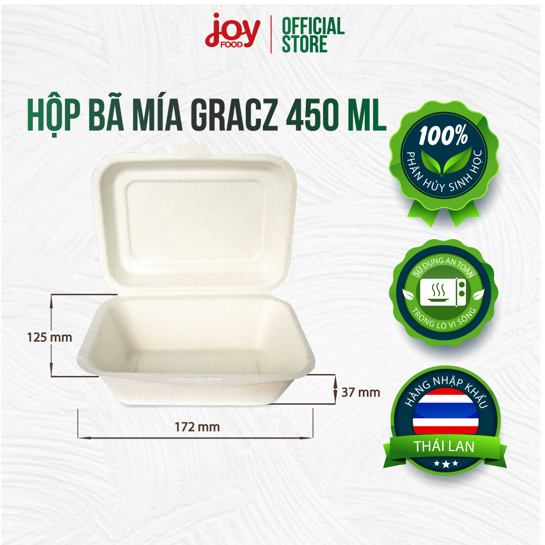 50 hộp bã mía Gracz 1 ngăn 450ml (nâu), hộp dùng 1 lần đựng xôi xéo, quay được an toàn trong lò vi sóng
