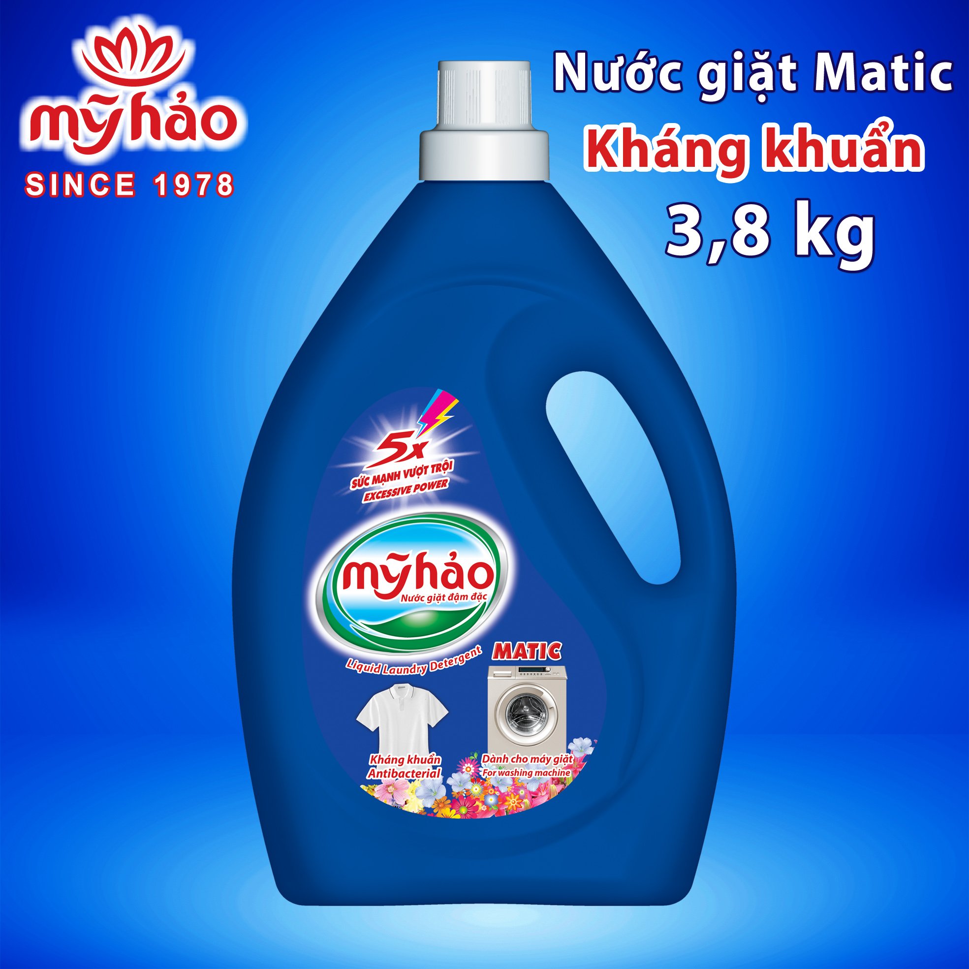 Nước giặt đậm đặc mỹ hảo 5x xanh dành cho giặt máy 3.6kg