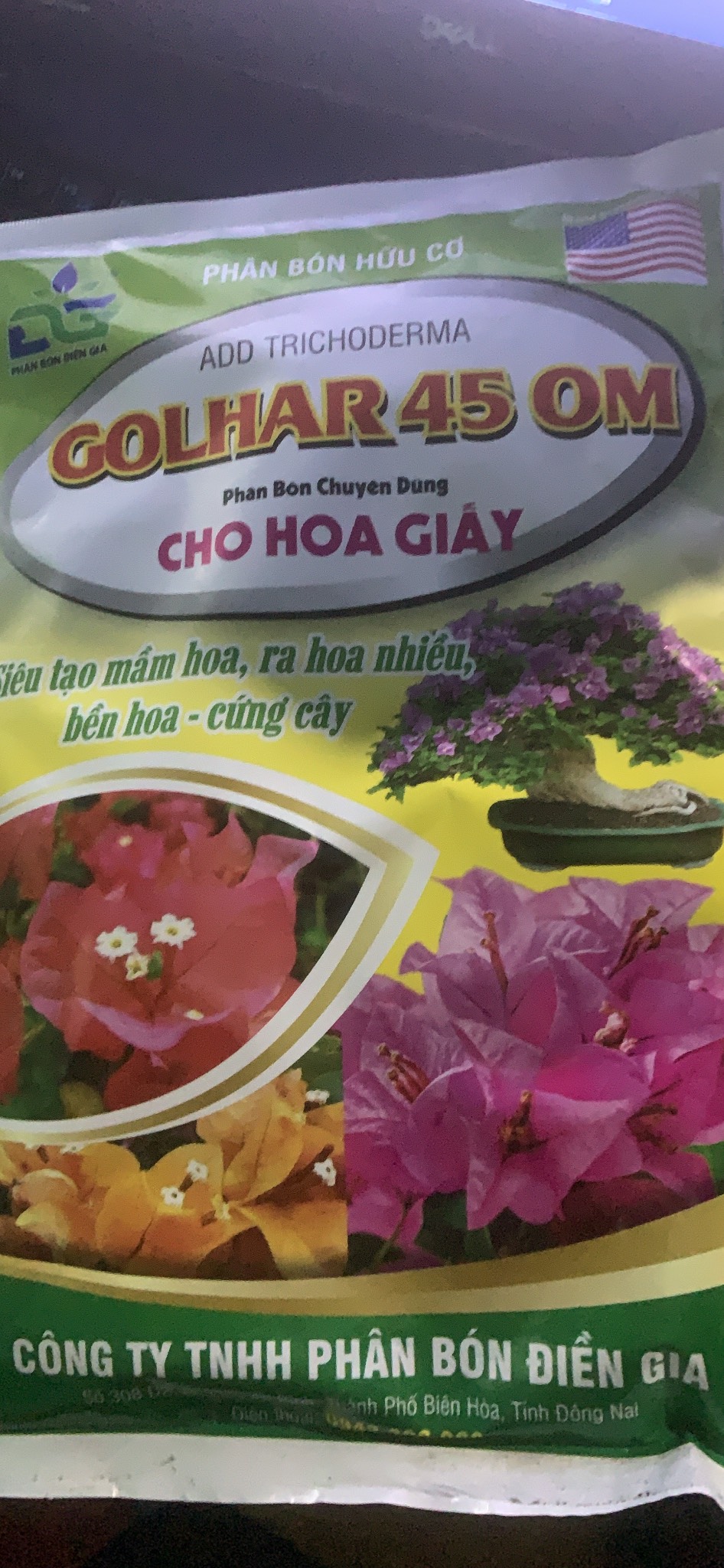 Phân bón hữu cơ chuyên Hoa Giấy GOLHAR 45OM gói 700gr