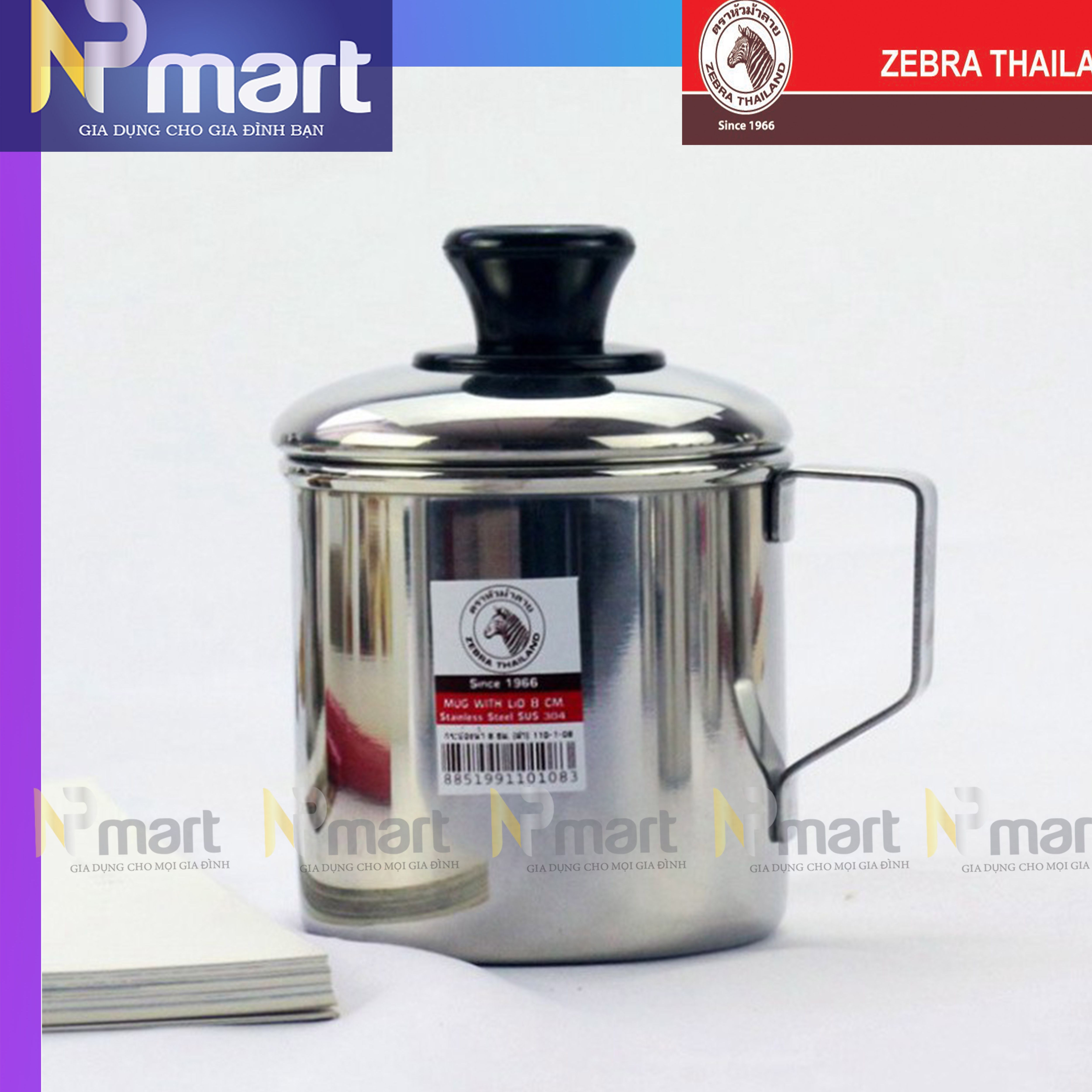 Ca nước inox 304 zebra thái lan có nắp 110108 -đủ kích thước từ 0.5l đến 2l