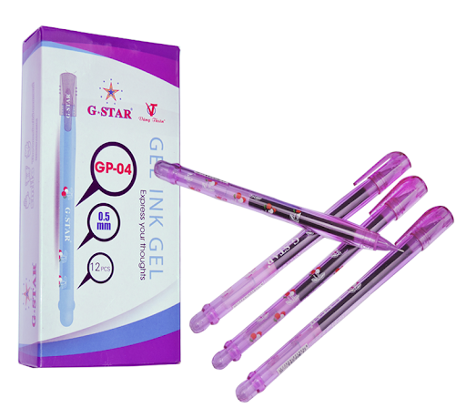Hộp 12 cây viết gel G-STAR GP04 đầu bút lướt êm, mực ra đều, không bị nhòe, nét bút đẹp và chuẩn như ý ngòi 0.5mm ( xanh, đỏ, tím, đen )