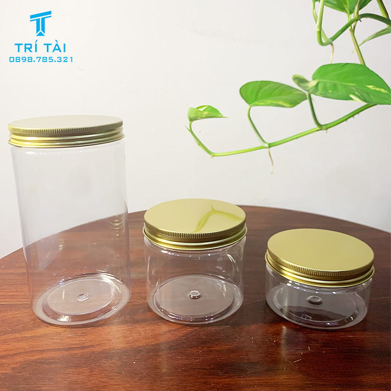 Hũ nhựa PET nắp nhôm vàng cao cấp có miếng lót hoặc seal tự dính