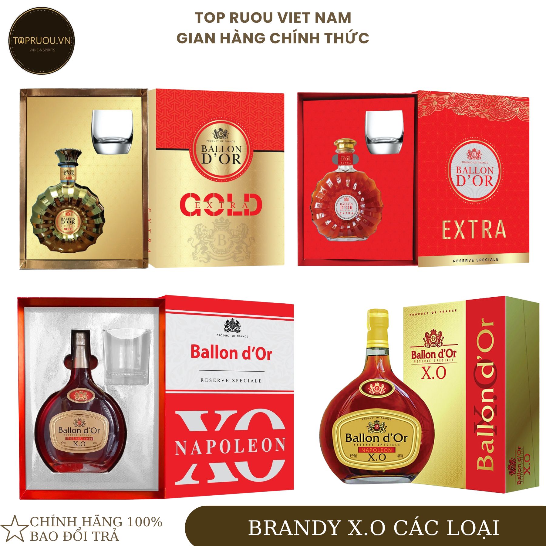Rượu brandy xo ballon d'or extra - ballon d'or gold 700ml
