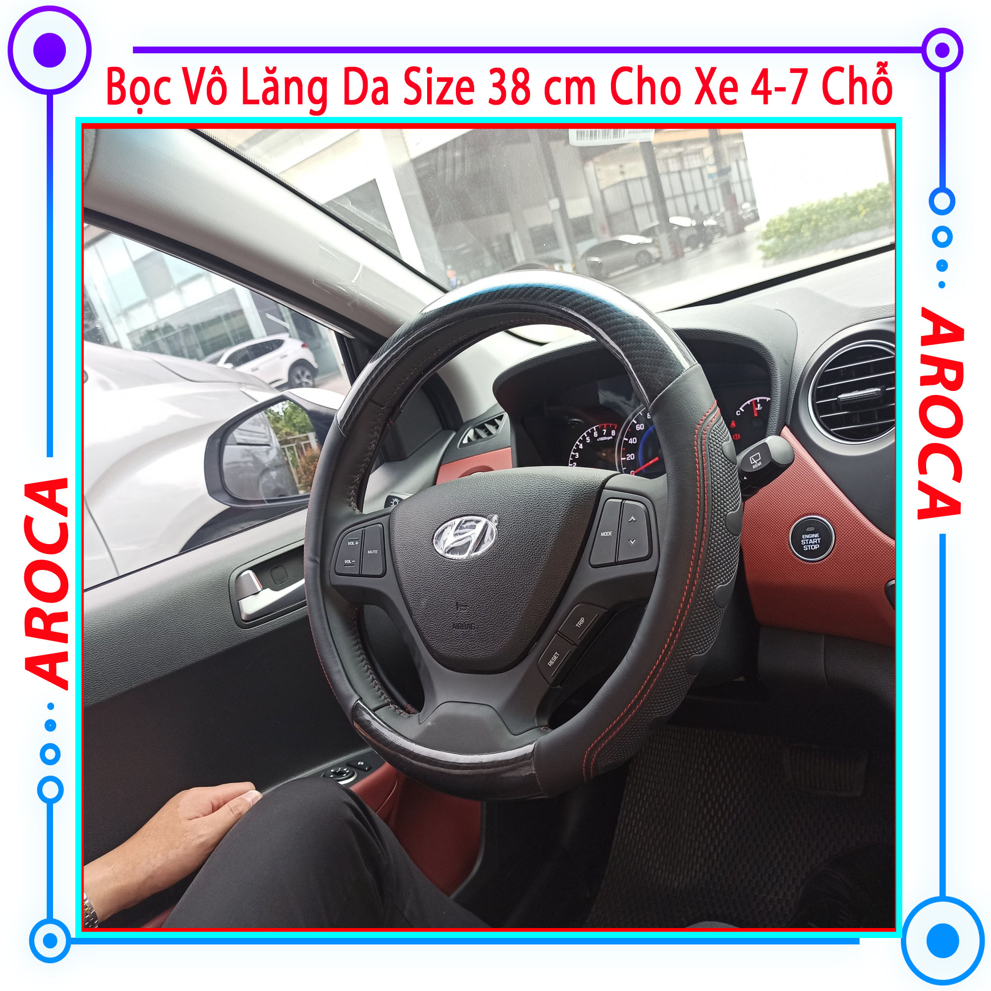 Bọc vô lăng da ô tô - ốp vô lăng xe hơi - bao vô lăng size 38 cm dùng cho xe 4 đến 7 chỗ ngồi aroca
