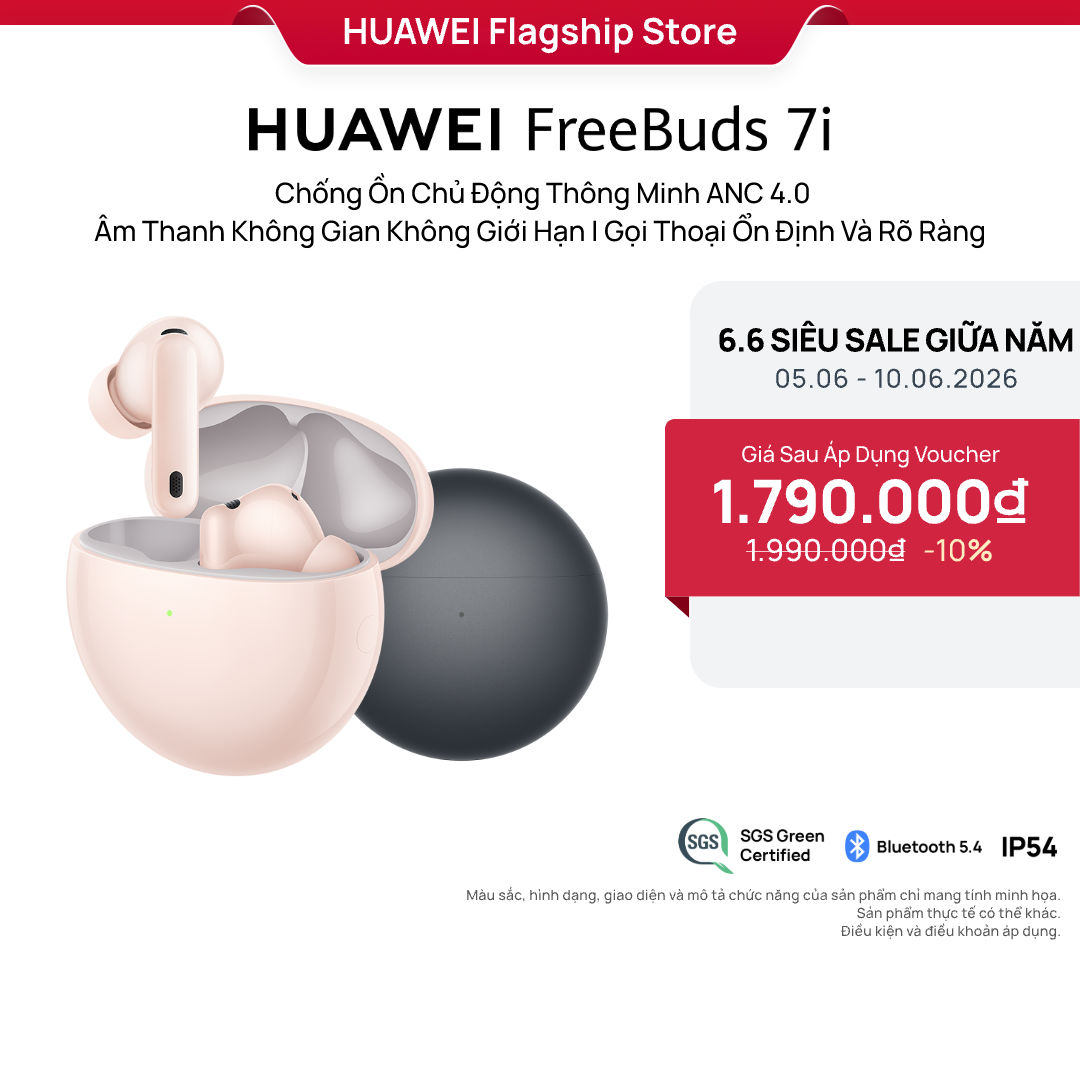 Tai nghe HUAWEI FreeBuds 7i | Chống Ồn Chủ Động Thông Minh ANC 4.0 | Âm Thanh Không Gian Không Giới Hạn | Gọi Thoại Ổn Định Và Rõ Ràng