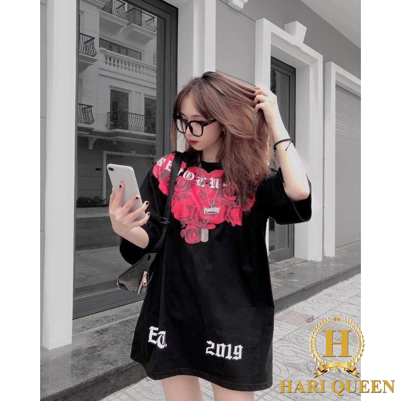 Áo phông hoa Hồng to áo thun tay lỡ nam nữ unisex