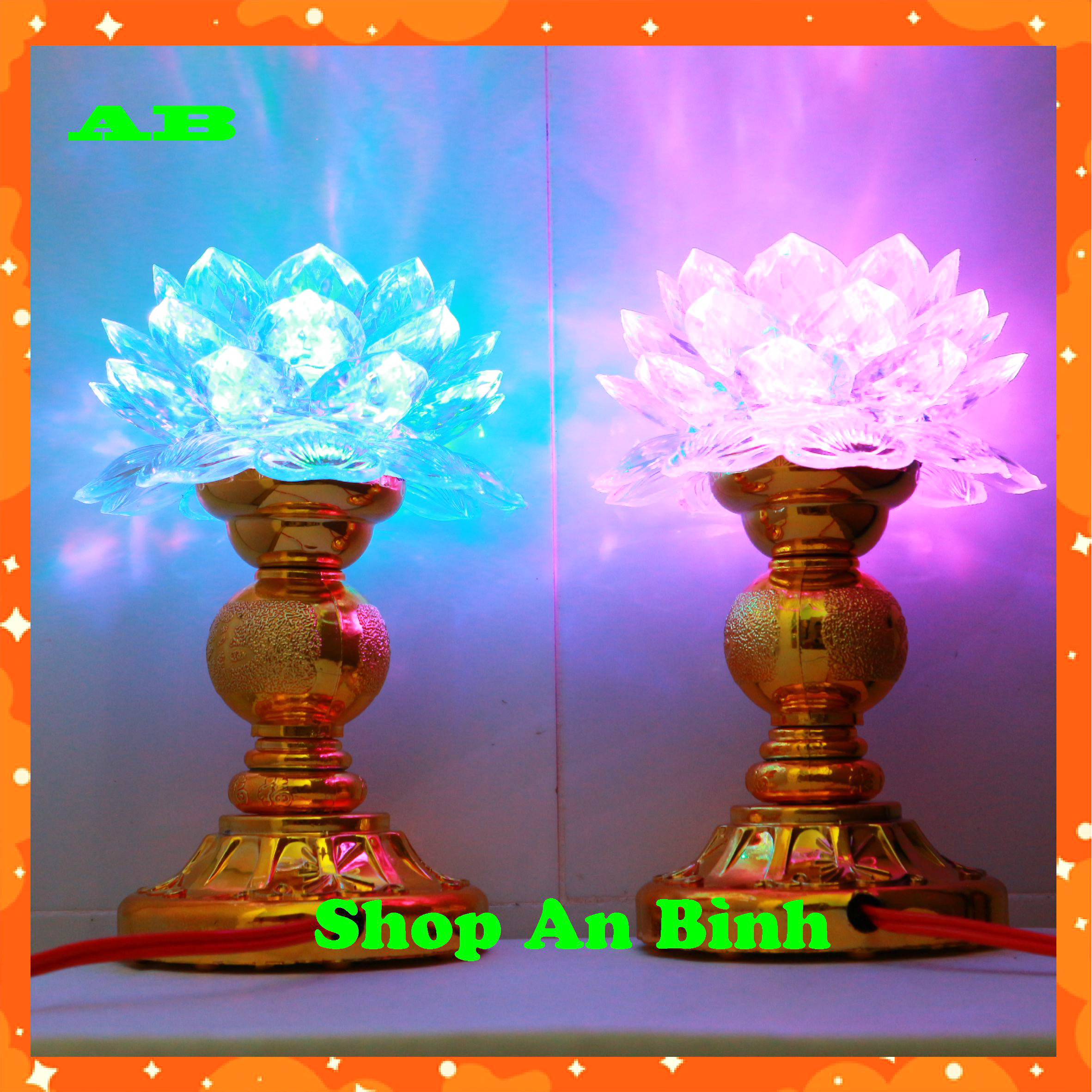 Bộ 2 đèn thờ cúng hoa sen có đèn LED đổi màu , đèn để bàn thờ, đèn bàn thờ phật, thần tài, đèn thờ thổ địa -