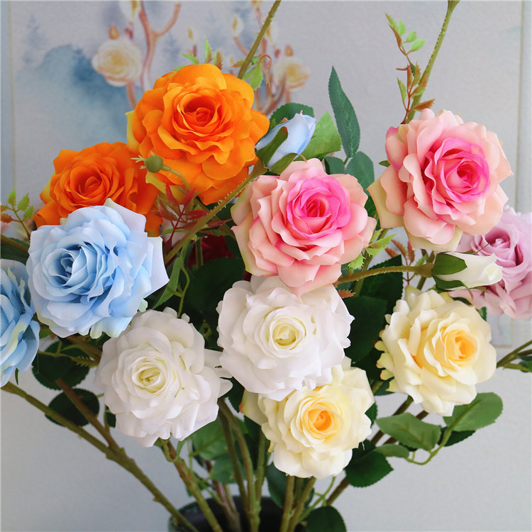 Hoa giả,hoa lụa, hoa trang trí cao cấp - 3 bông hồng lụa loại 1 giống thật