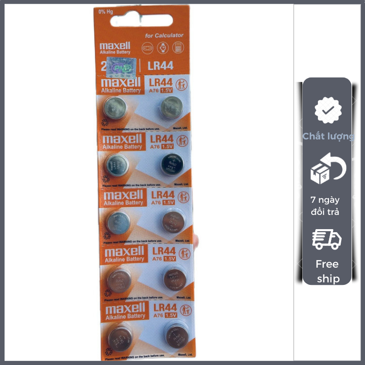 Vỉ 10 Viên Pin Maxell LR44 / AG13 / L1154 Cúc Áo 1,5V Nhật Bản