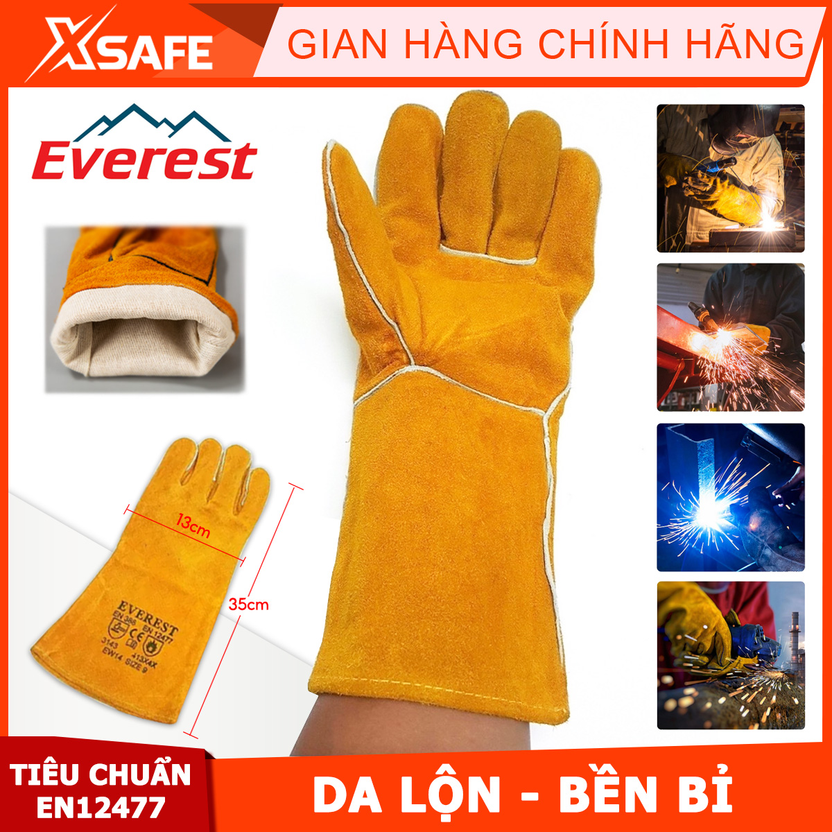 Everest EW14 welding gloves flame retardant suede welding glove heat/splash proof, anti-tunnel liner