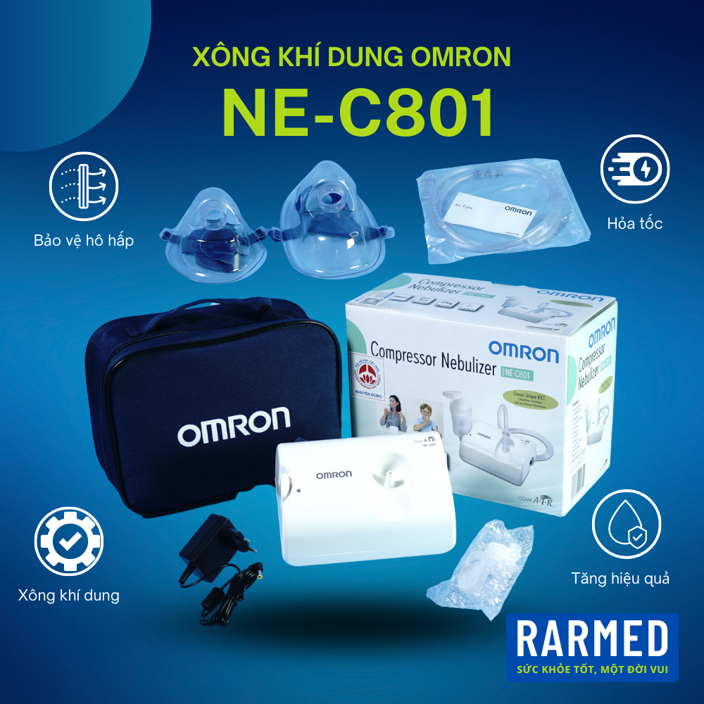 Máy xông khí dung mũi họng Omron NE-C801 viêm mũi dị ứng, phế quản, hô hấp
