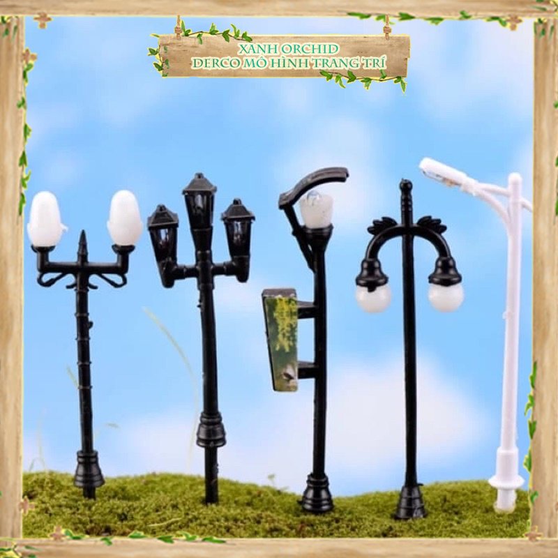 Mô hình tiểu cảnh "cột đèn mini" trang trí sen đá, sân vườn/ chậu cây, dyi, terrarium