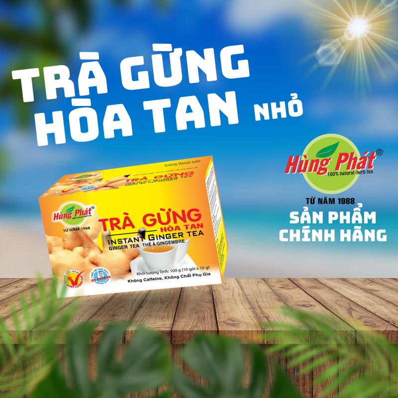 Trà Gừng Hòa Tan Hùng Phát Tea Hỗ trợ Hệ Tiêu Hóa Ấm Bụng Hộp 10 gói