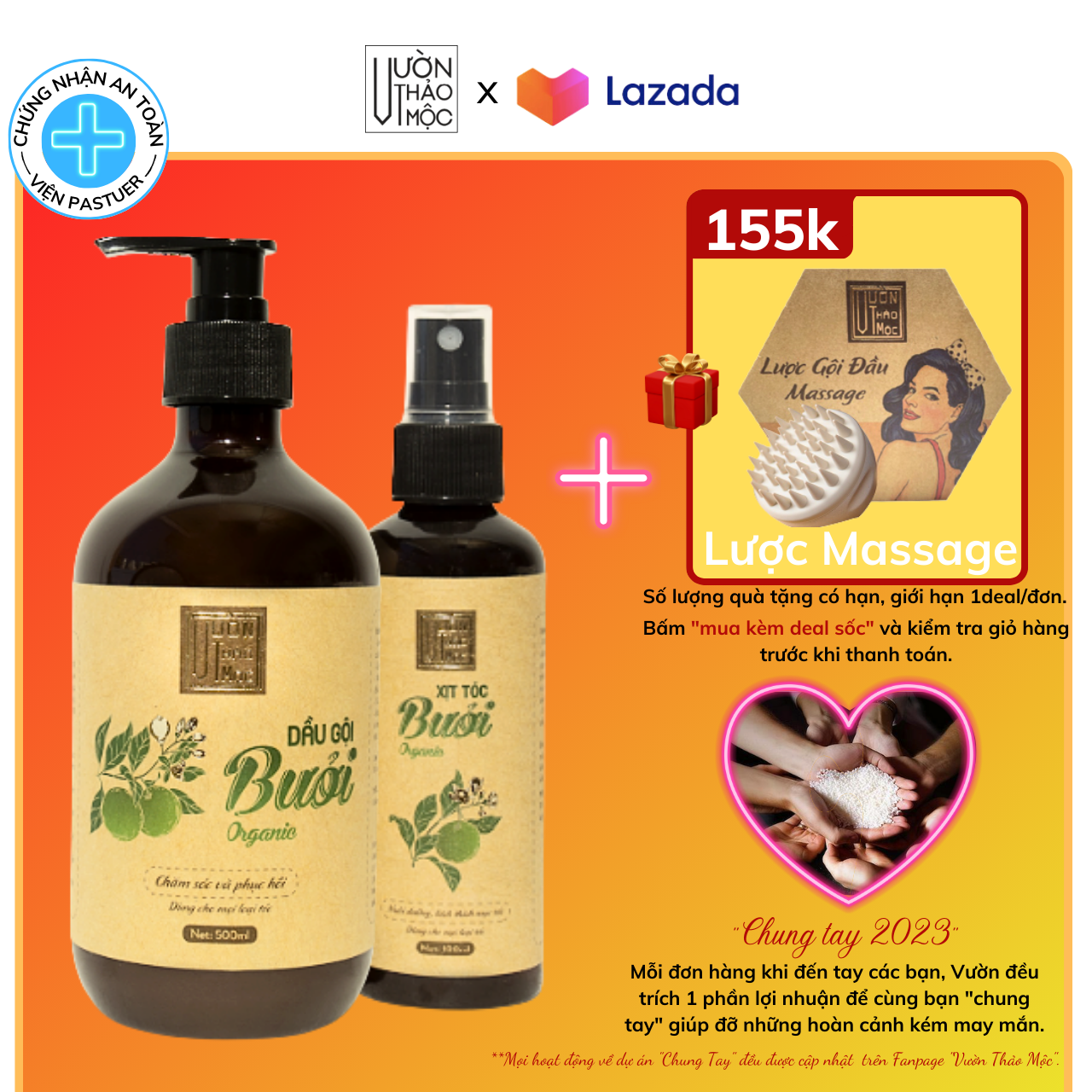 Combo dầu gội bưởi 500ml và xịt tóc bưởi 100ml vườn thảo mộc organic dưỡng tóc chắc khoẻ kích thích mọc tóc