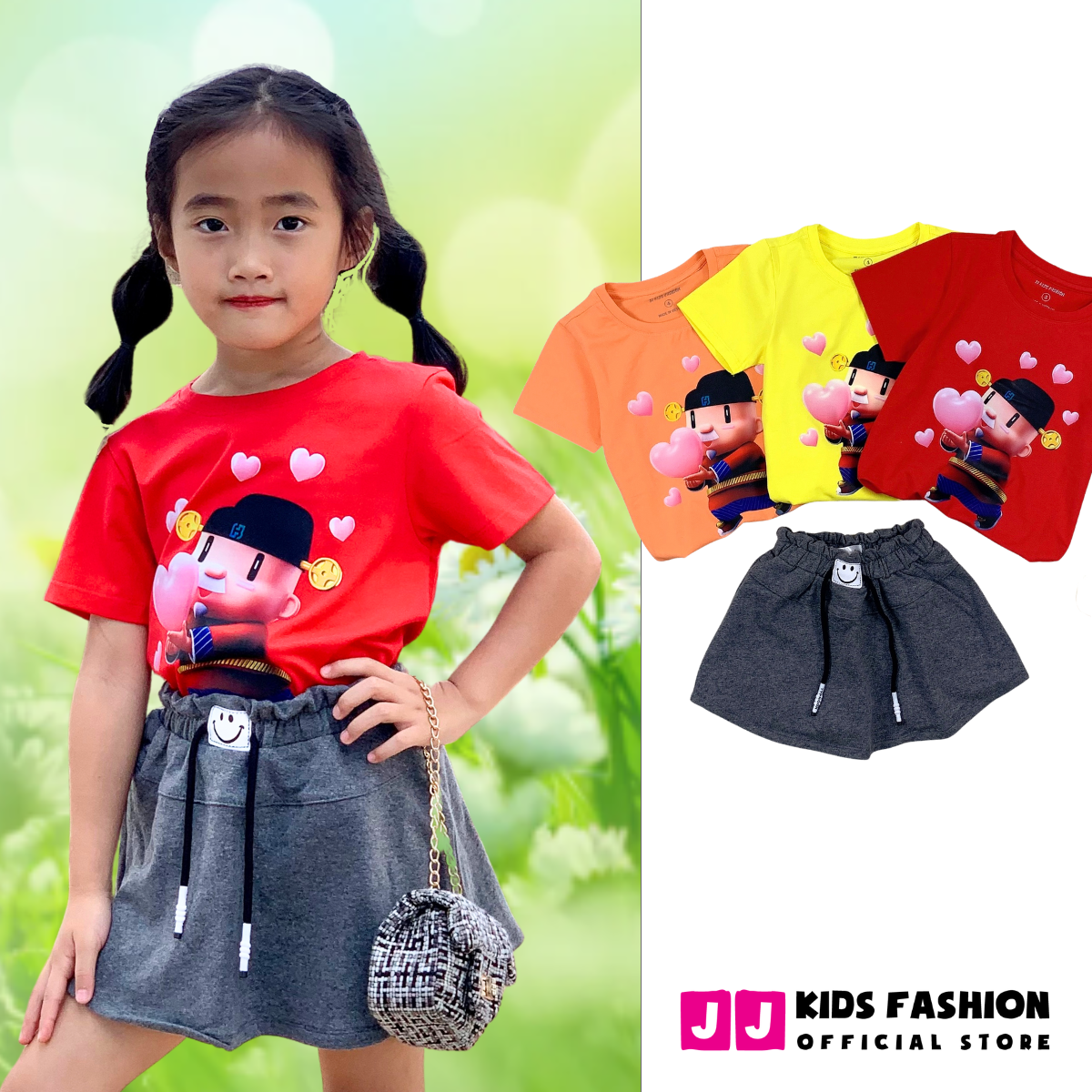 Set váy tết cho bé gái, set đầm tết cho bé gái in hình thần tài đại cát màu sắc dễ thương đáng yêu| freeship max - jj kids fashion