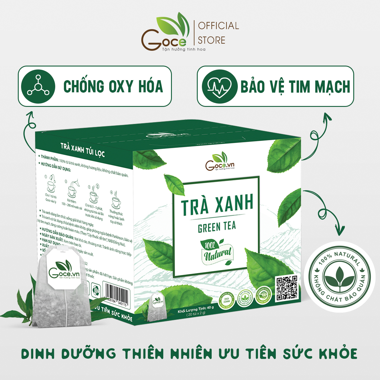 Trà xanh túi lọc Goce - Bảo vệ tim mạch, chống oxy hóa