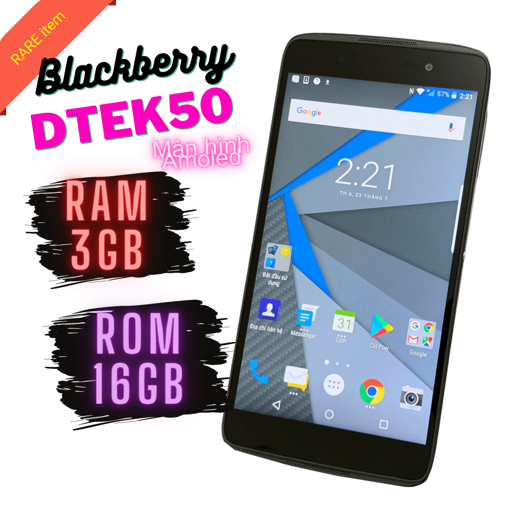 Điện thoại blackberry dtek50 dâu đen máy mới chưa sử dụng hàng chính hãng ram 3gb, rom 16gb, camera 21mp, màn hình oled hđh android - zipoka