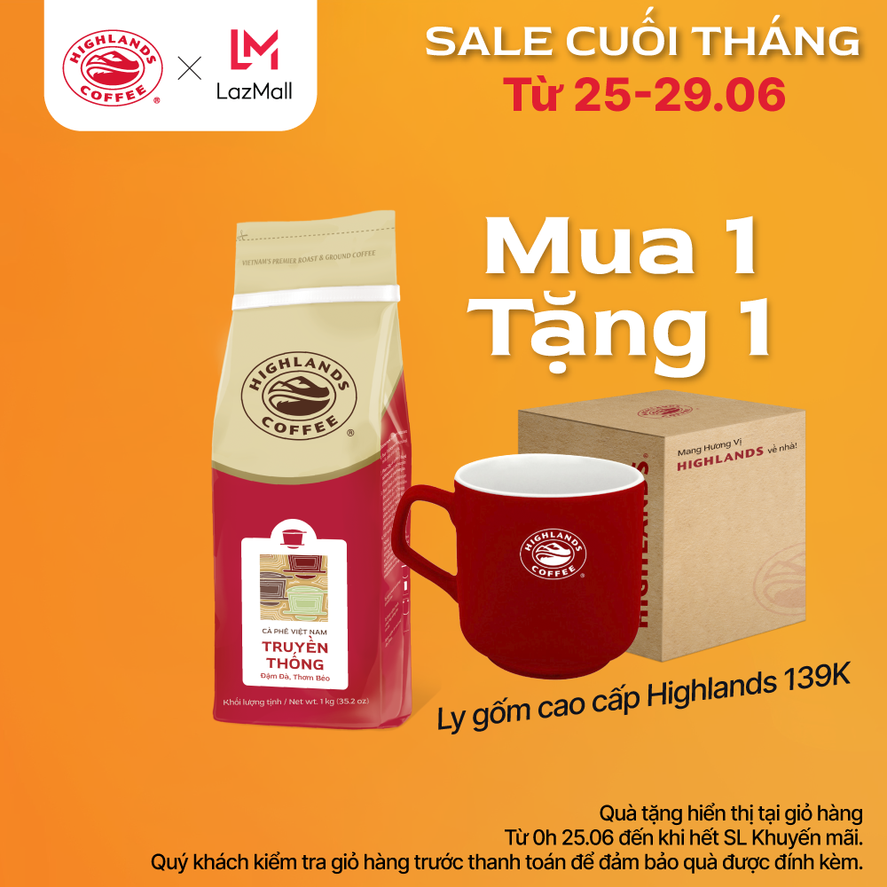 [Từ 25-27.06- MUA 1 TẶNG 1- Tặng ly sứ cao cấp 139K] Cà phê bột Truyền thống Highlands Coffee 1Kg