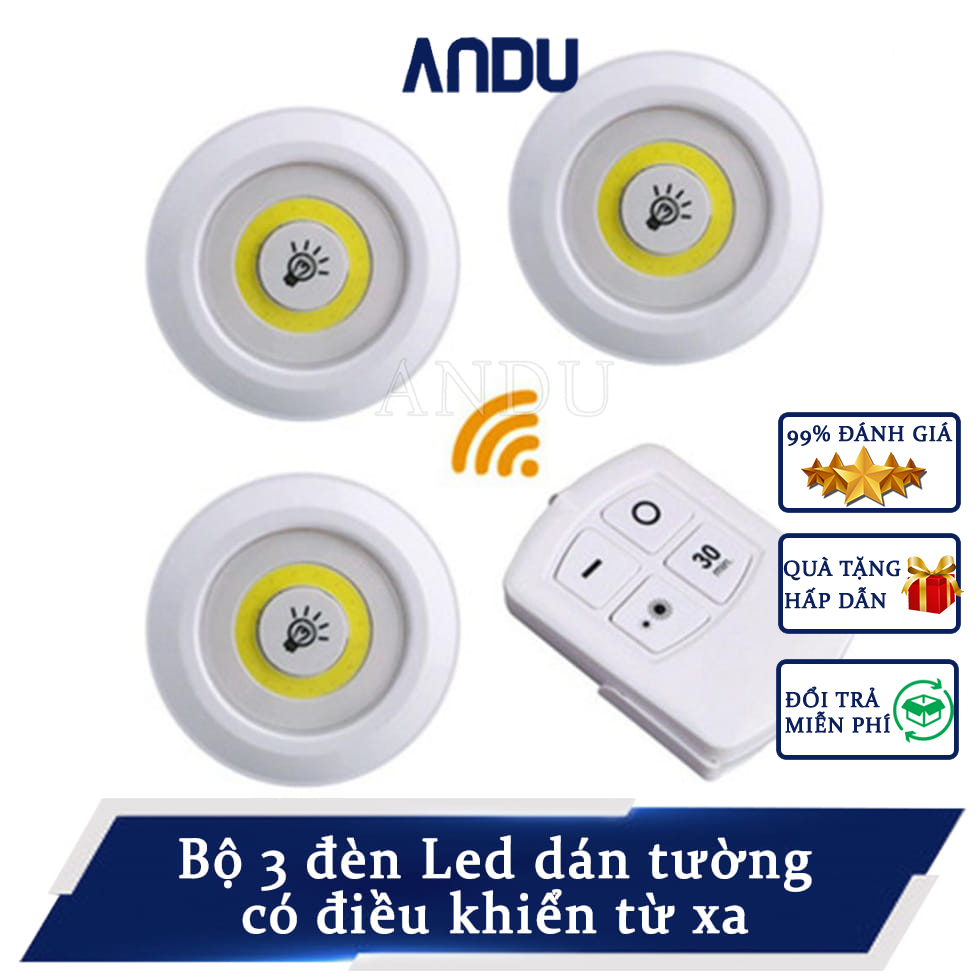 Bộ 3 đèn led dán tường mini thông minh muro longer light có chức năng hẹn giờ và remote điều khiển từ xa