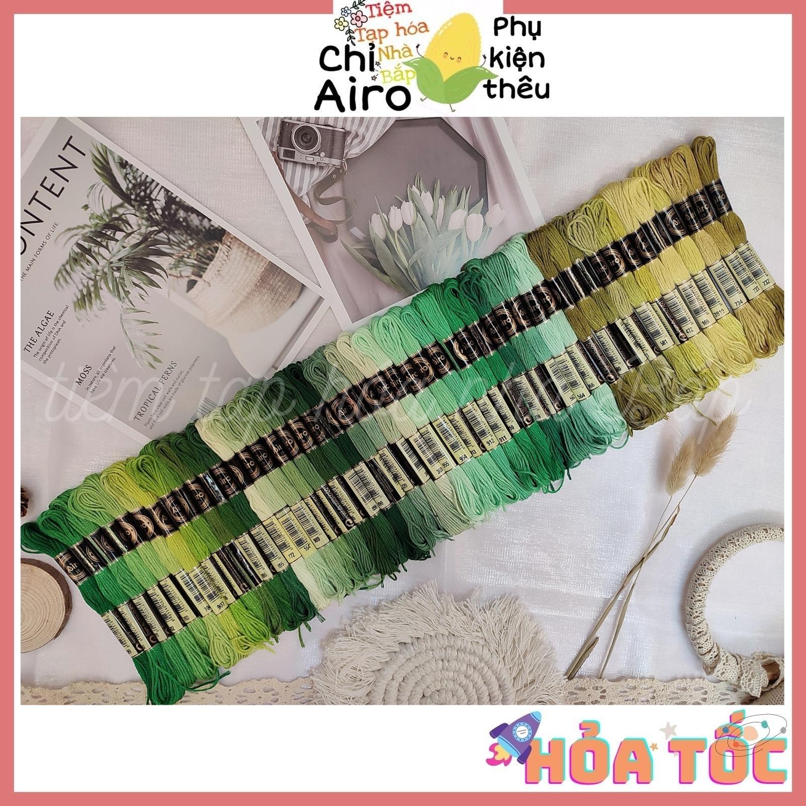 Set chỉ thêu airo tông xanh lá