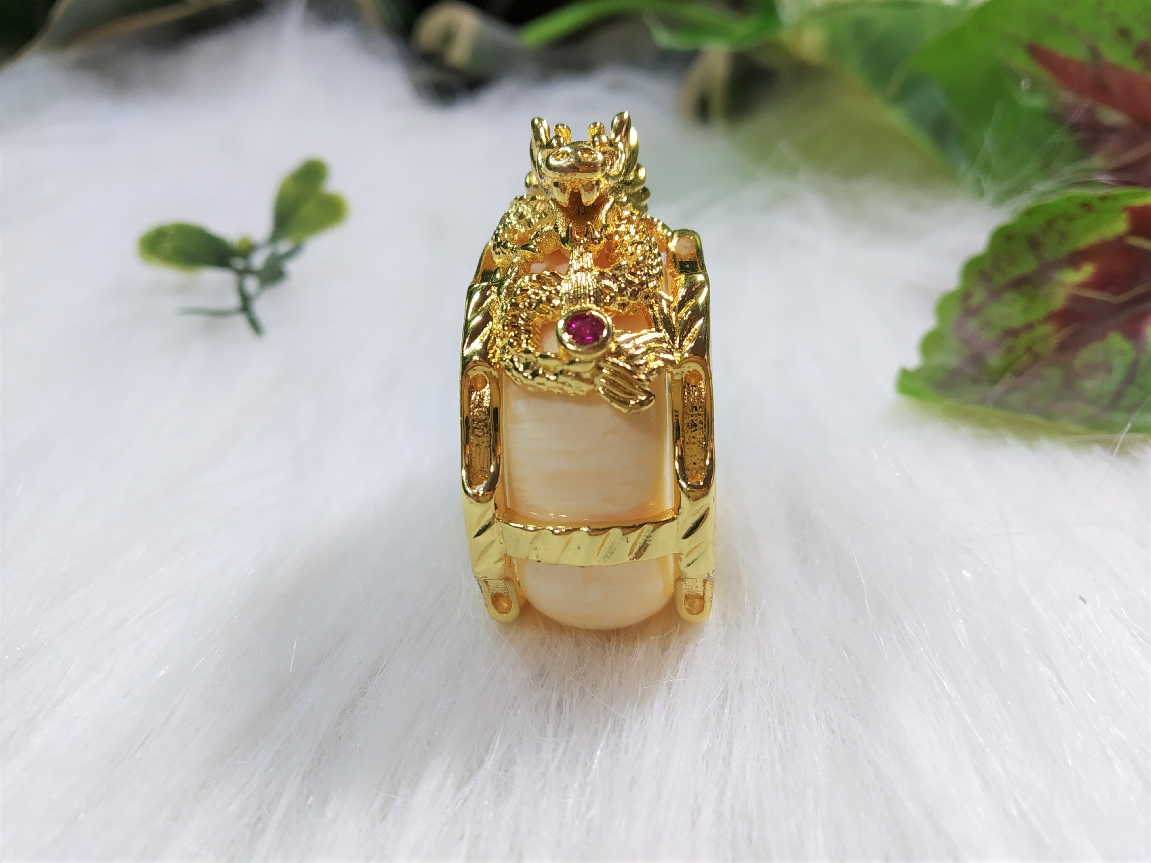 Nhẫn nam xương trắng mix vàng hong kong - Đường kính 21ly, dày 13ly