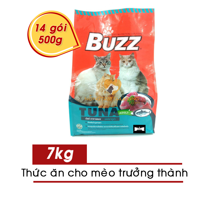 Thức Ăn Hạt Cho Mèo Lớn BUZZ BAO 7KG ( 14gói x 500g) Made in ThaiLand - Date 07/2022 - Vị Cá Ngừ - [Nông Trại Thú Cưng]