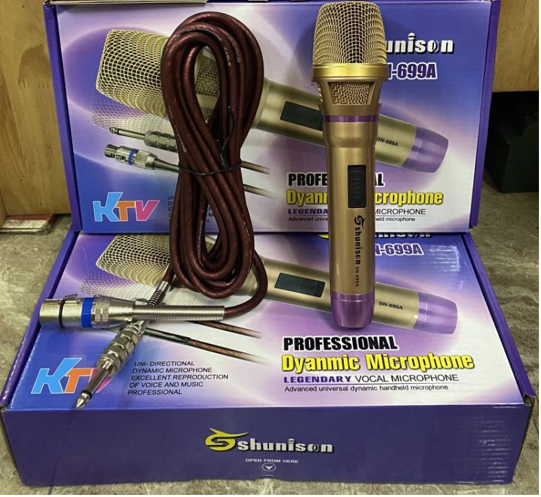 Micro karaoke giá rẻ chất lượng tốt, micro có dây shunison sn-699a cao cấp, chất âm dày, trầm ấm, bắt âm khá nhạy, độ chống hú, chống nhiễu, lọc âm tốt, pin khủng