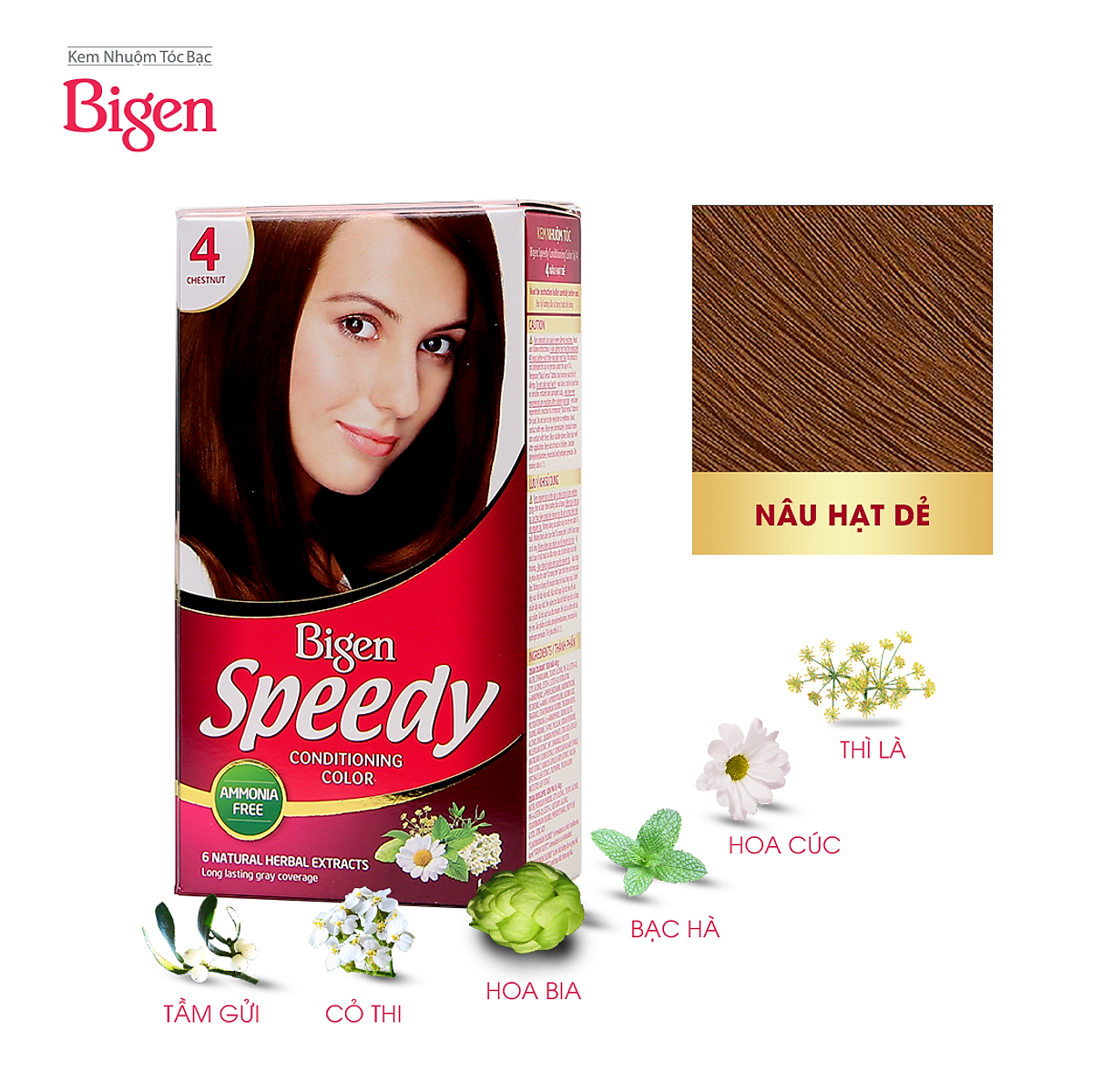 Thuốc nhuộm tóc Bigen Speedy số 4 là sự lựa chọn hoàn hảo cho bạn nếu bạn muốn cải thiện bộ tóc của mình với một màu sáng, tươi mới và tự tin! Sử dụng sản phẩm này, bạn sẽ có được một bộ tóc thiệt là đẹp và sáng bóng, bất kể loại tóc nào bạn có.