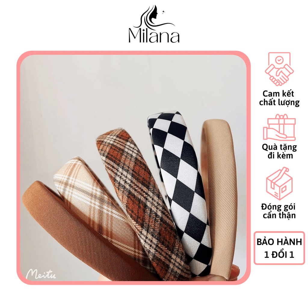 Băng đô cài tóc dễ thương chống trượt họa tiết caro phong cách Hàn Quốc xin xắn cho nữ - Shop Milana