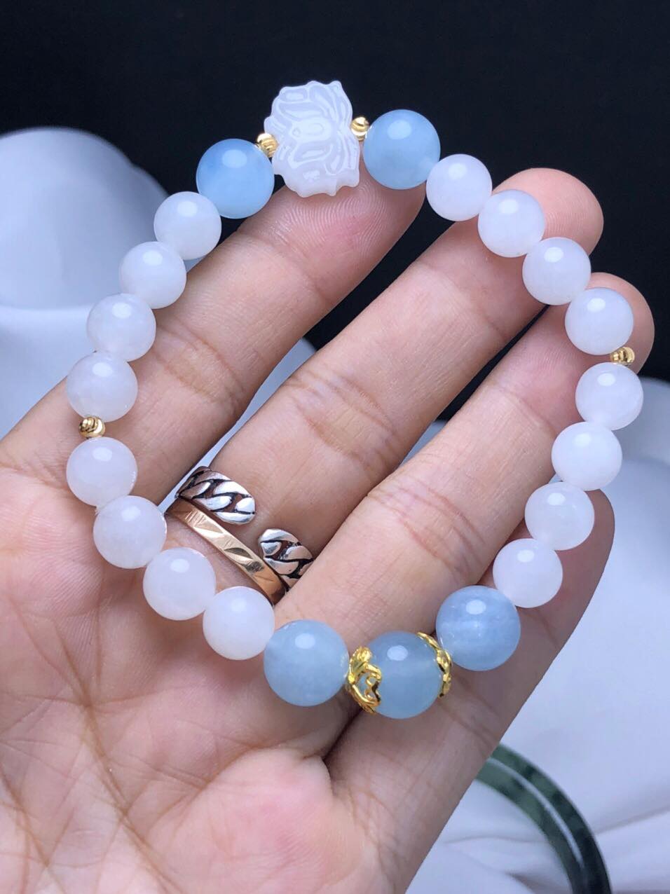 Vòng tay đá Moonstone mix Aquamarine