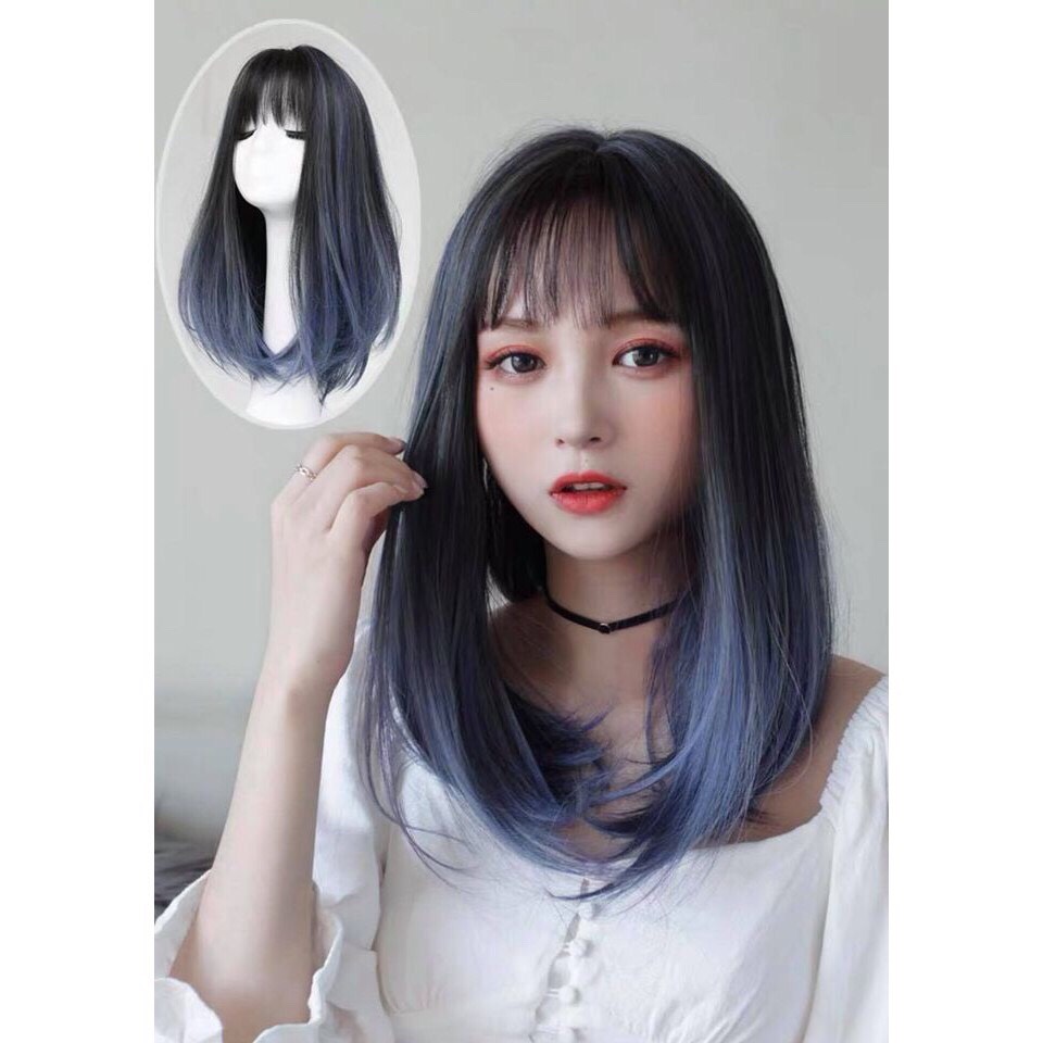 Tóc giả nữ cả đầu💖tóc giả nguyên đầu cụp omber xanh kèm ảnh thật