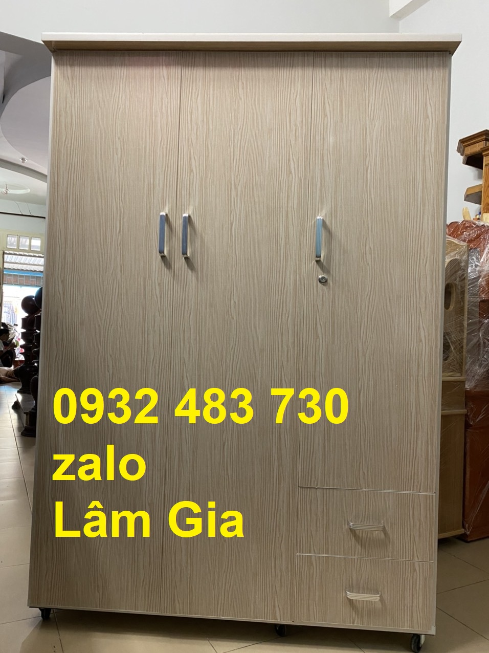 Tủ nhựa đài loan 3 cánh màu kem sồi - tủ quần áo nhựa