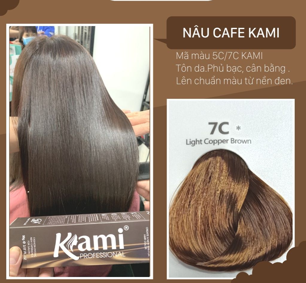 NÂU CAFE SÁNG- nhuộm tóc mã màu 7C KAMI + TẶNG kèm trợ nhuộm