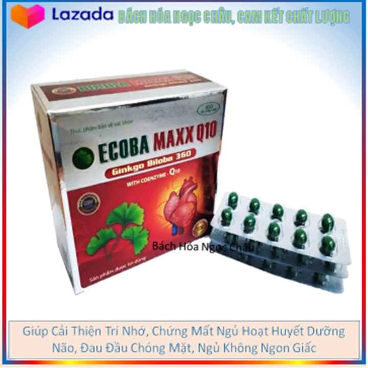 Ecoba Maxx Q10 ginkgo biloba 360 Giúp Cải Thiện Trí Nhớ, Chứng Mất Ngủ Hoạt Huyết Dưỡng Não, Đau Đầu Chóng Mặt, Ngủ Không Ngon Giấc (đỏ)