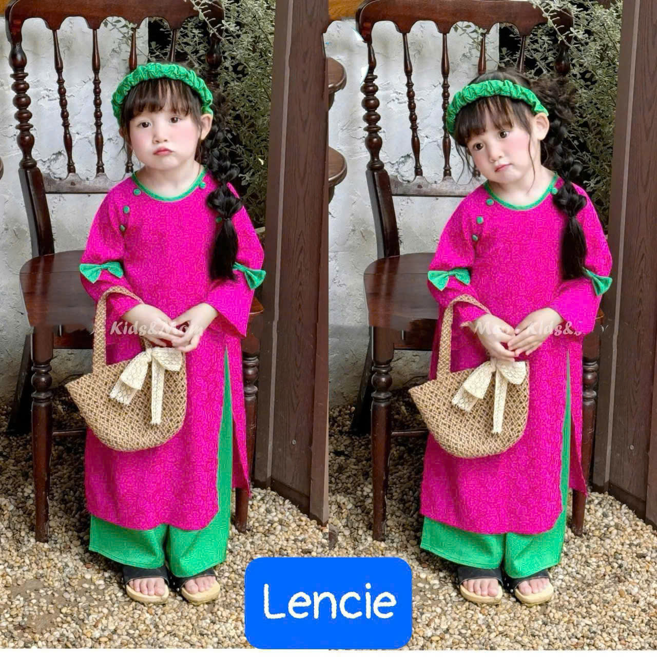 Bộ áo dài tết cho bé gái mẫu gấm xinh xắn diện tết năm mới giáng sinh noel từ 12-40kg hàng thiết kế cao cấp (kèm băng đô)