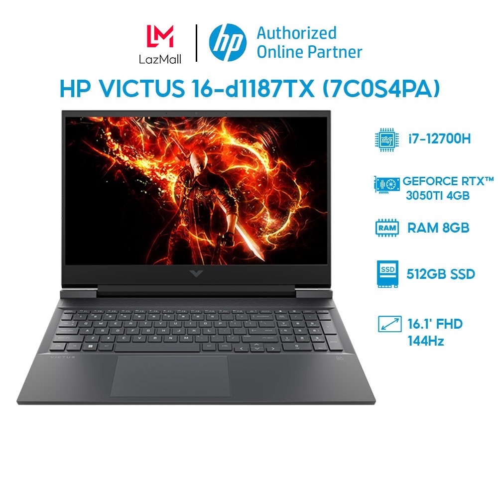 [VOUCHER 2TR5 CHO ĐƠN TỪ 17TR] Laptop HP VICTUS 16-d1187TX (7C0S4PA) (i7-12700H | 8GB | 512GB | GeForce RTX™ 3050Ti 4GB | 16.1' FHD 144Hz | Win 11)