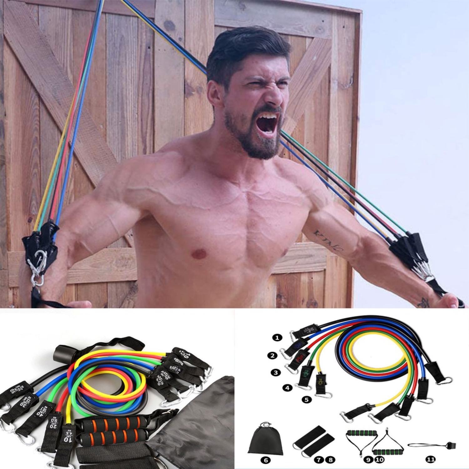 Dây kháng lực ngũ sắc tập gym bản chính hãng 150lbs có nhãn kháng lực vải dù