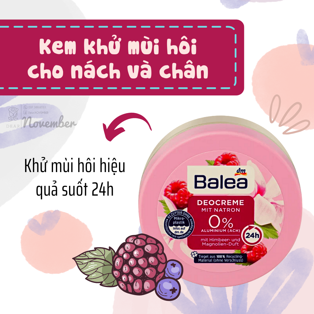 Kem khử mùi Balea Deocreme với baking soda - Kem khử mùi hôi nách Balea 50ml | Đủ bill nhập Đức