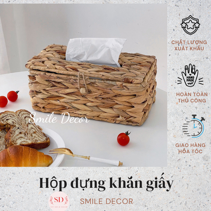 Hộp đựng khăn giấy đan lục bình Smile Decor sang trọng