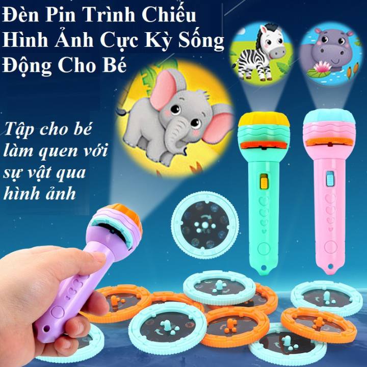 Đèn pin chiếu 80 hình ảnh cho bé thoả thích khám phá động vật hoa quả côn trùng phương tiện giao thông siêu nhân...