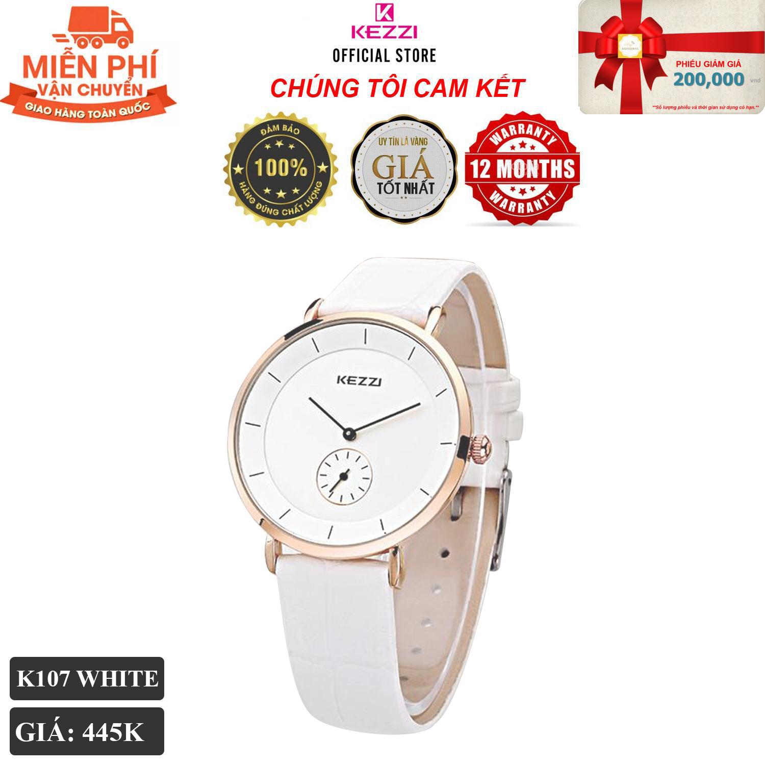 [COMBO QUÀ TẶNG HẤP DẪN TRỊ GIÁ 199K] Đồng hồ nữ KEZZI dây da cao cấp phong cách Hàn Quốc Phong cách mới nhất Quà tặng Tình yêu Hộp Đẹp WH-K107 (Dây Trắng)